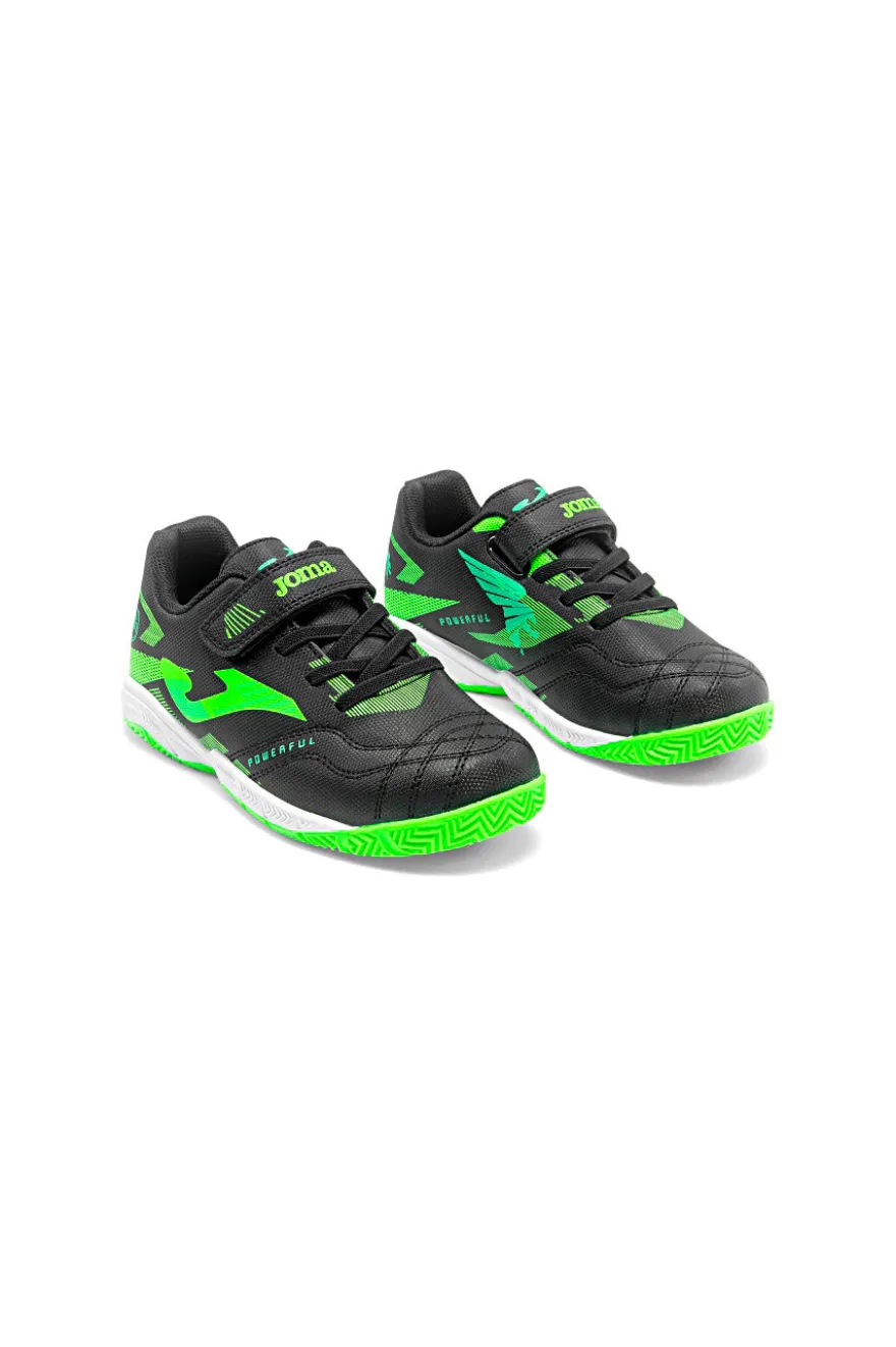 Scarpe da calcio indoor nere e verde fluo con strappo Joma POJS2601INV