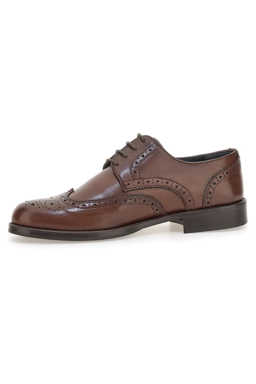 Scarpe eleganti marroni in pelle con forature decorative Pittarello 7710