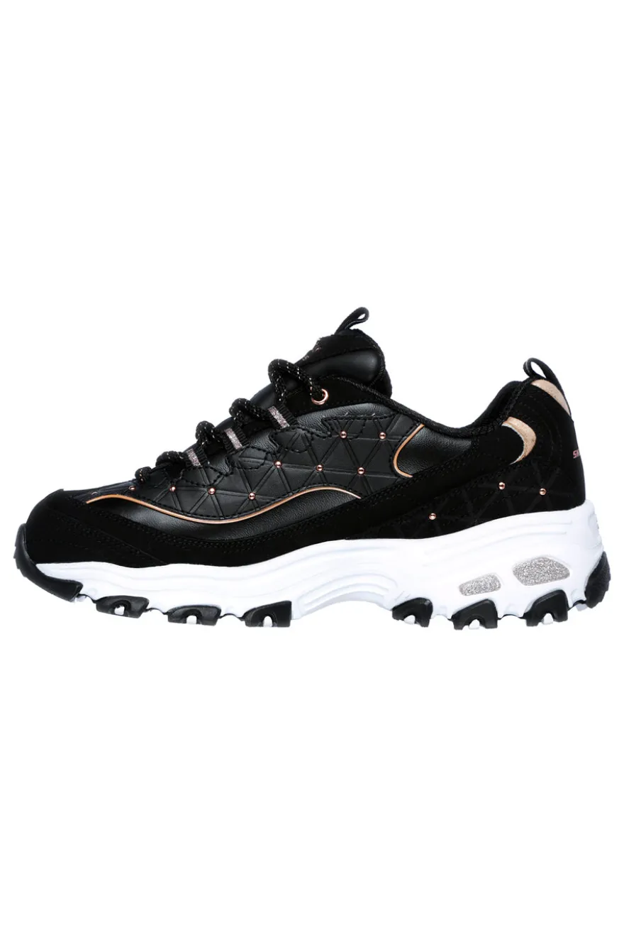 Scarpe nere chunky con borchie e Memory Foam Skechers D'Lites Glamour Feels