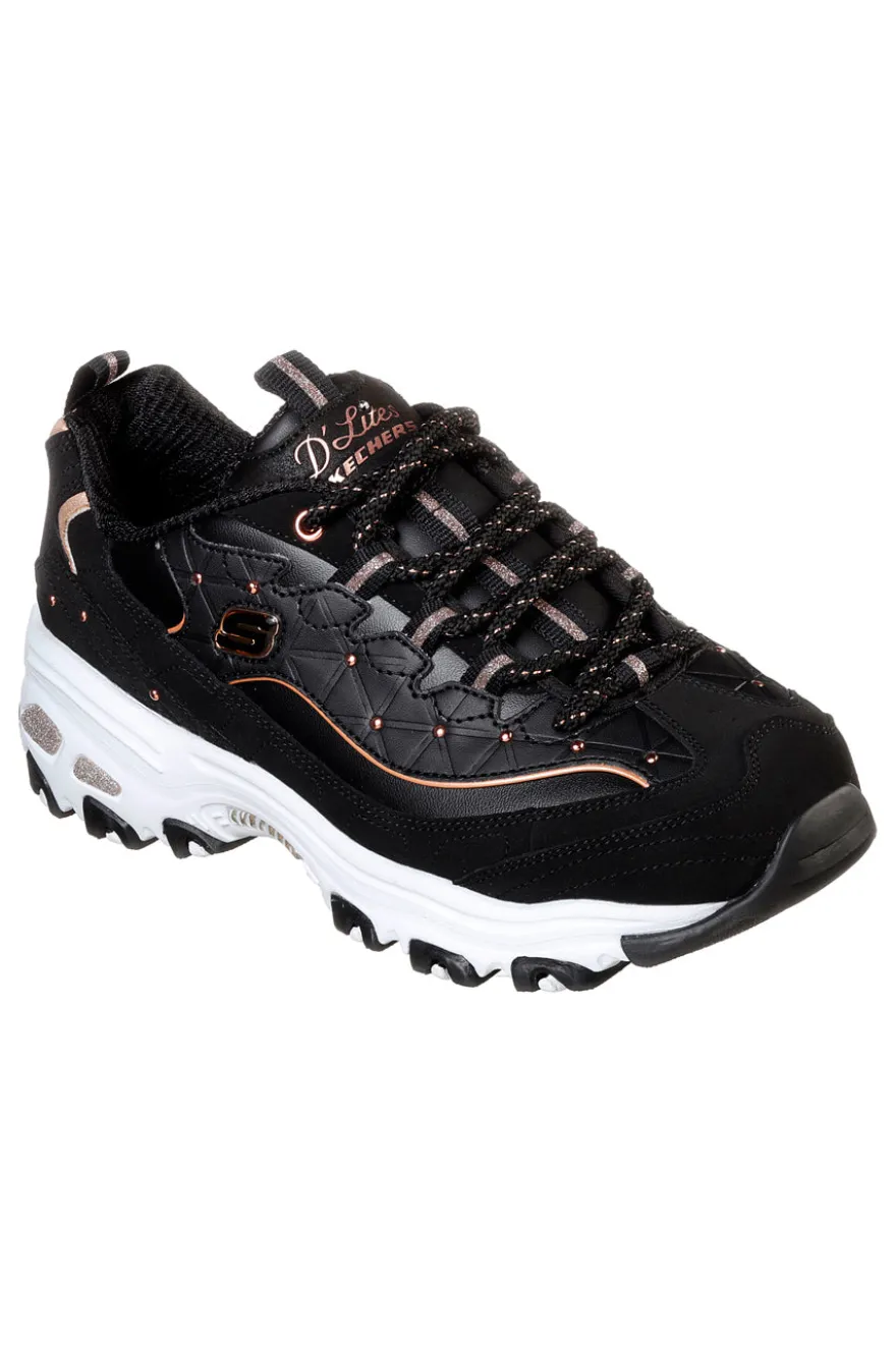 Scarpe nere chunky con borchie e Memory Foam Skechers D'Lites Glamour Feels