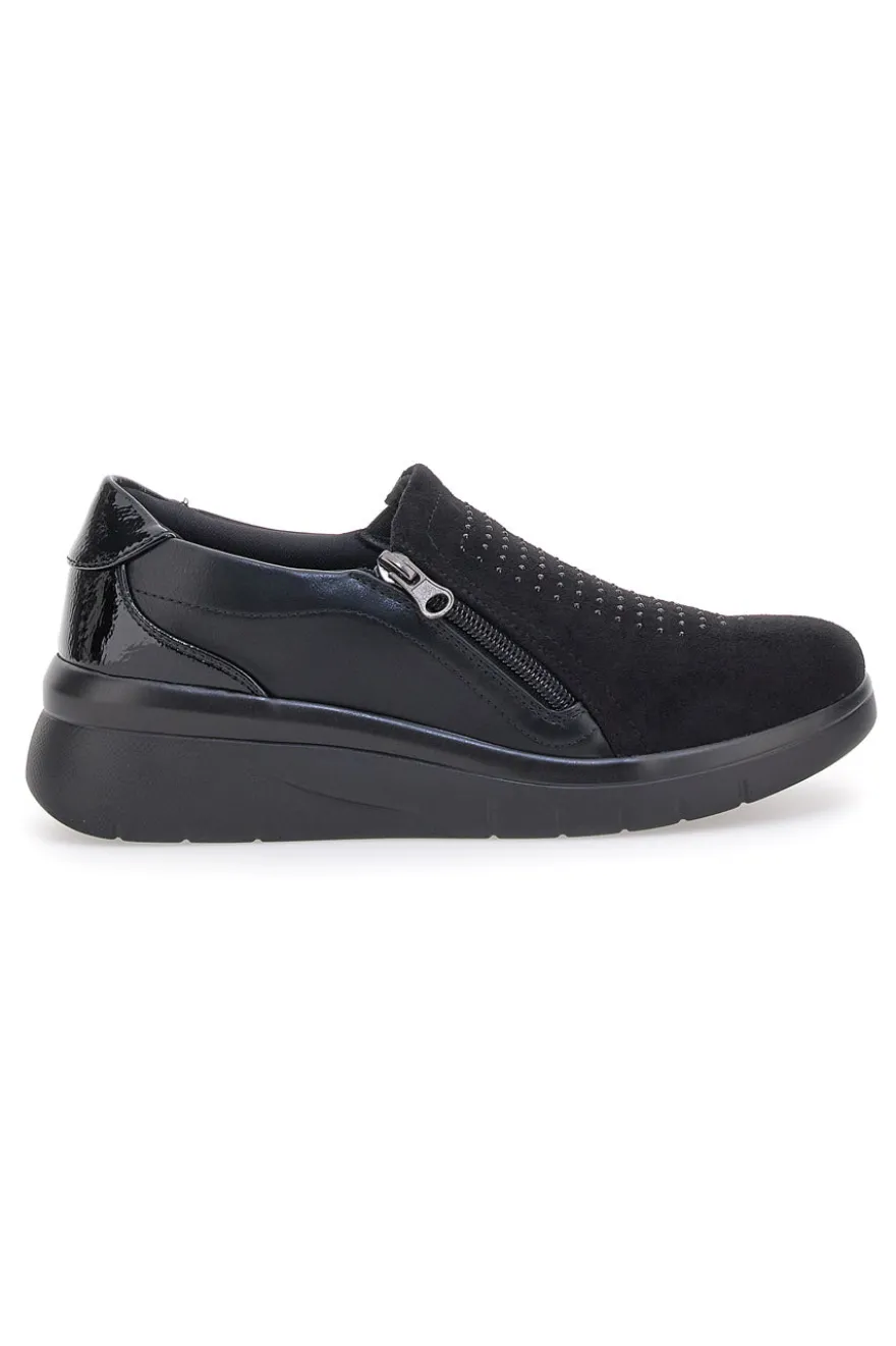 Scarpe nere con brillantini e cerniera laterale PRIMA RIGA H2301017