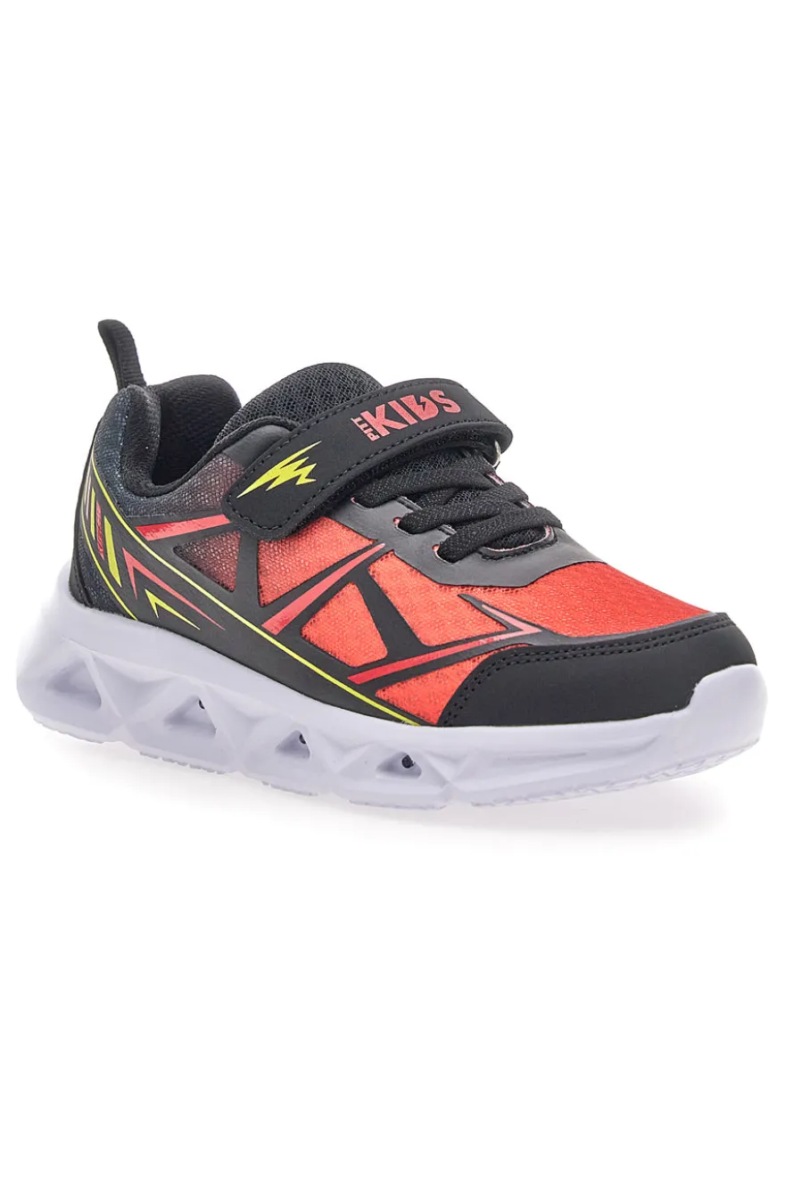 Scarpe nere e rosse con luci e strappo Pitt kids 11562
