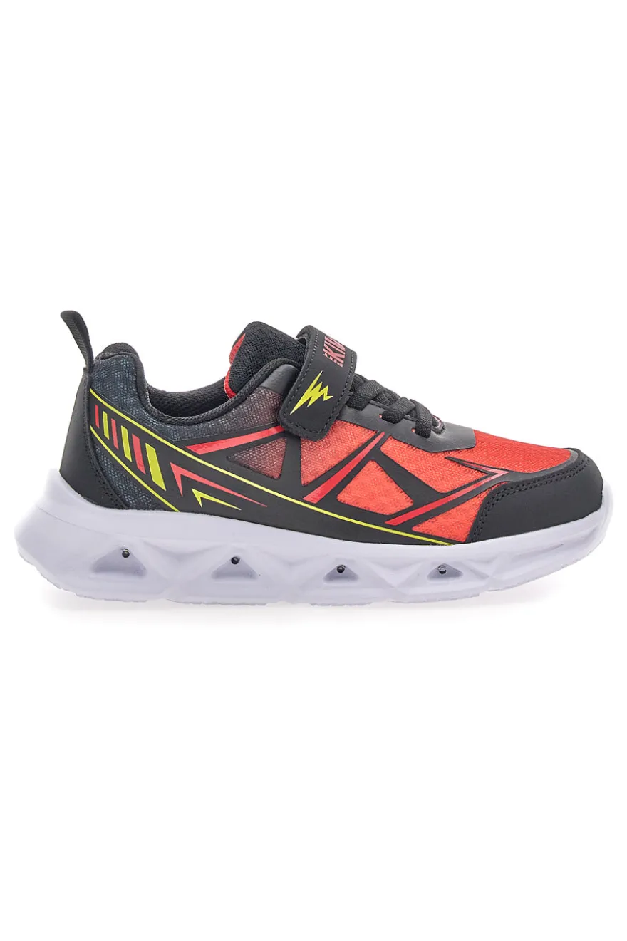 Scarpe nere e rosse con luci e strappo Pitt kids 11562