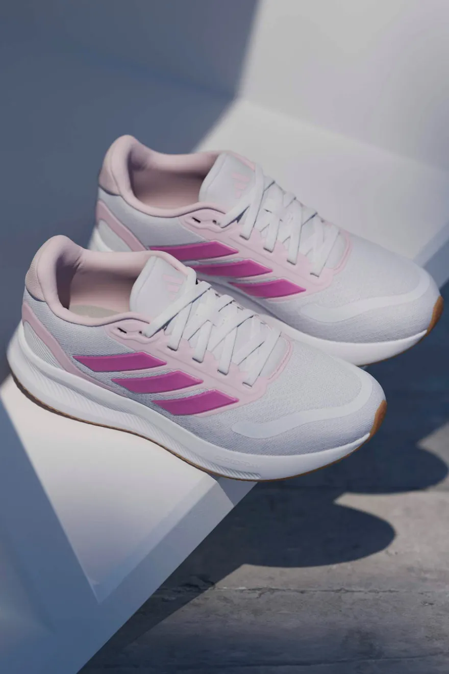 Scarpe running bianche e rosa in mesh con suola Cloudfoam Adidas Runfalcon 5 J