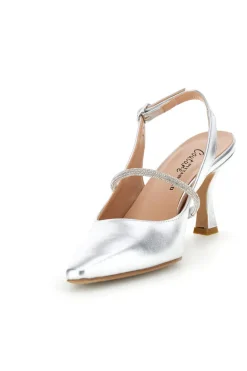 Scarpe slingback argento a punta con cinturino Pittarello couture 8330