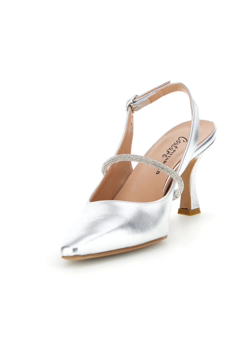 Scarpe slingback argento a punta con cinturino Pittarello couture 8330