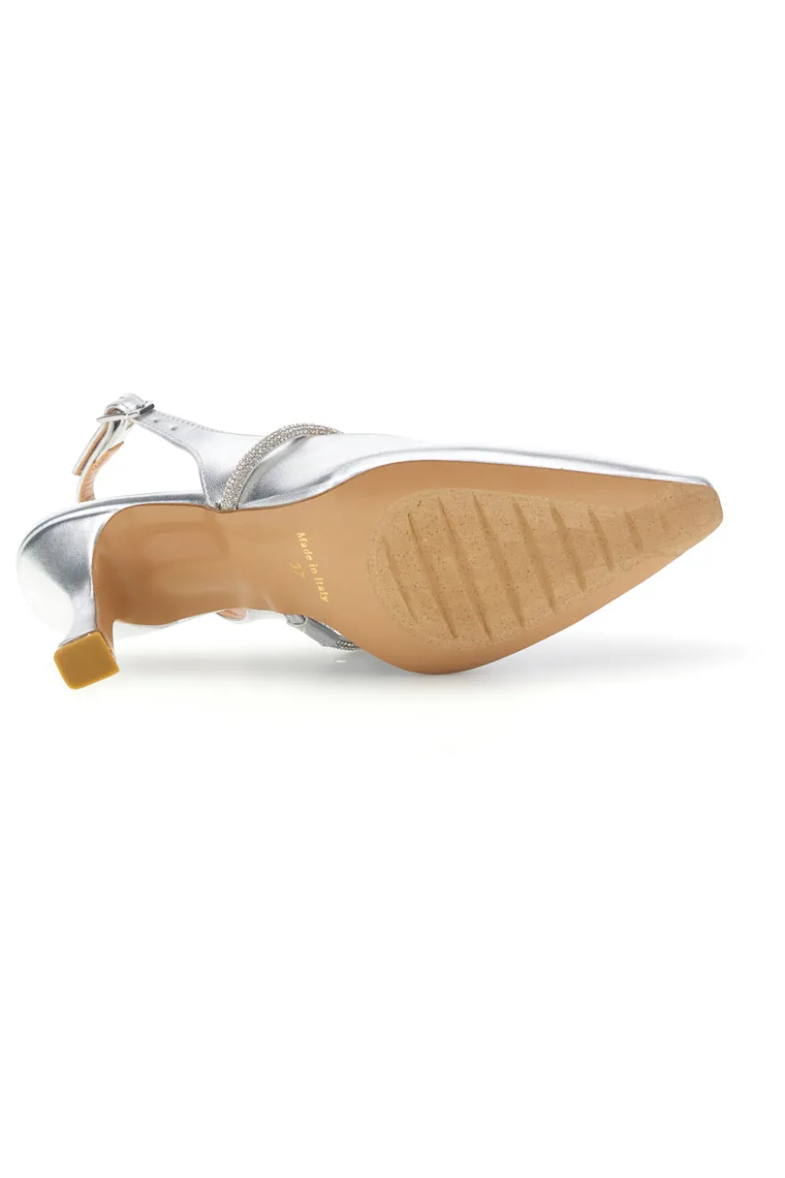 Scarpe slingback argento a punta con cinturino Pittarello couture 8330
