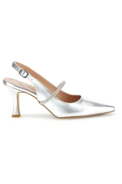 Scarpe slingback argento a punta con cinturino Pittarello couture 8330
