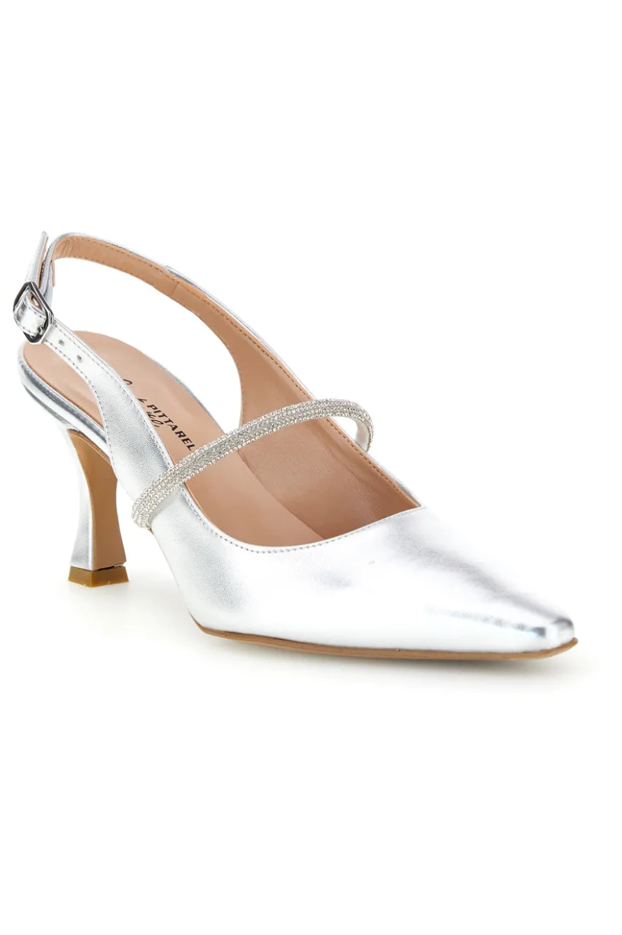Scarpe slingback argento a punta con cinturino Pittarello couture 8330