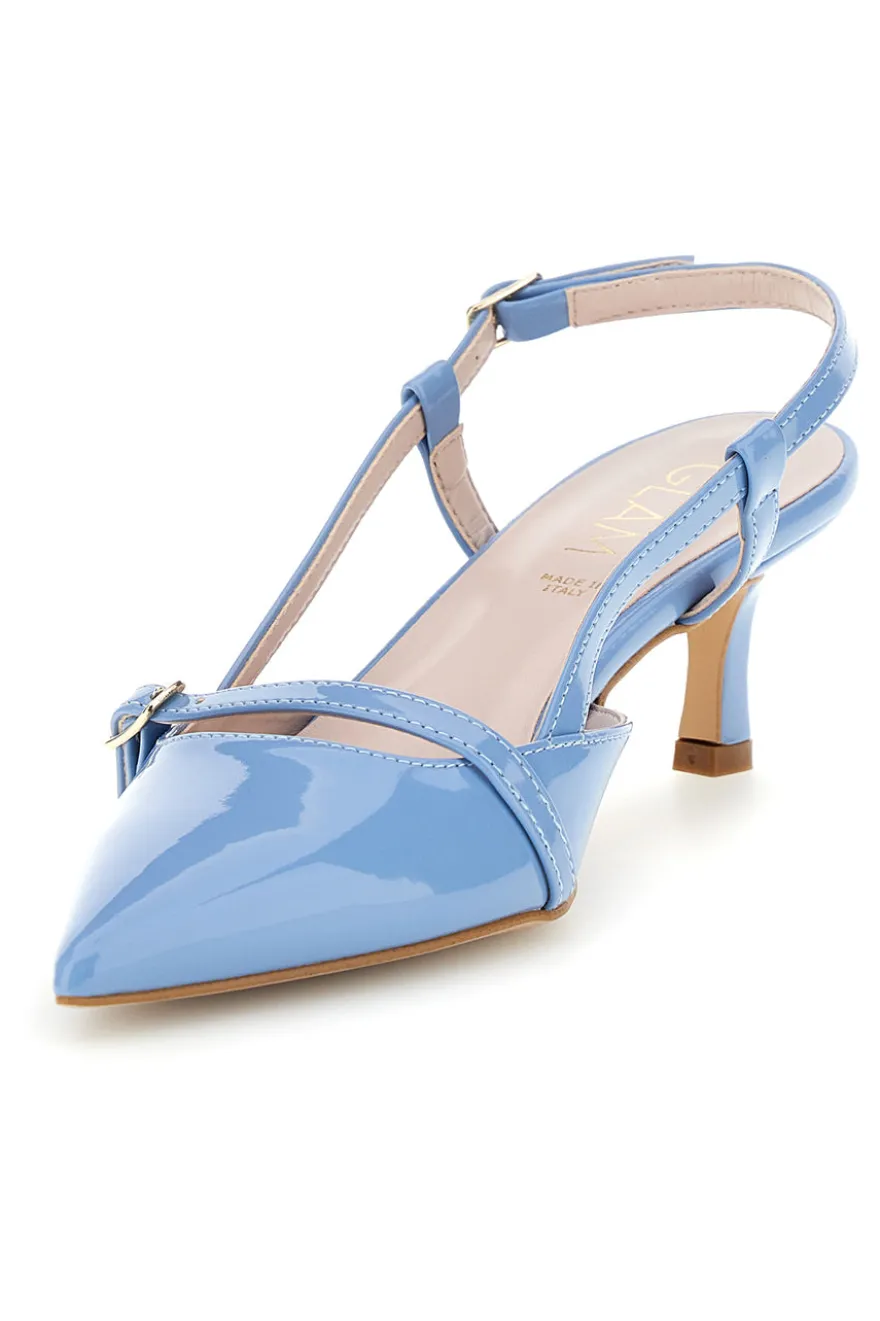 Scarpe slingback azzurre a punta con cinturini Pittarello glam 3790