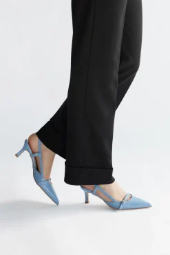 Scarpe slingback azzurre a punta con cinturini Pittarello glam 3790