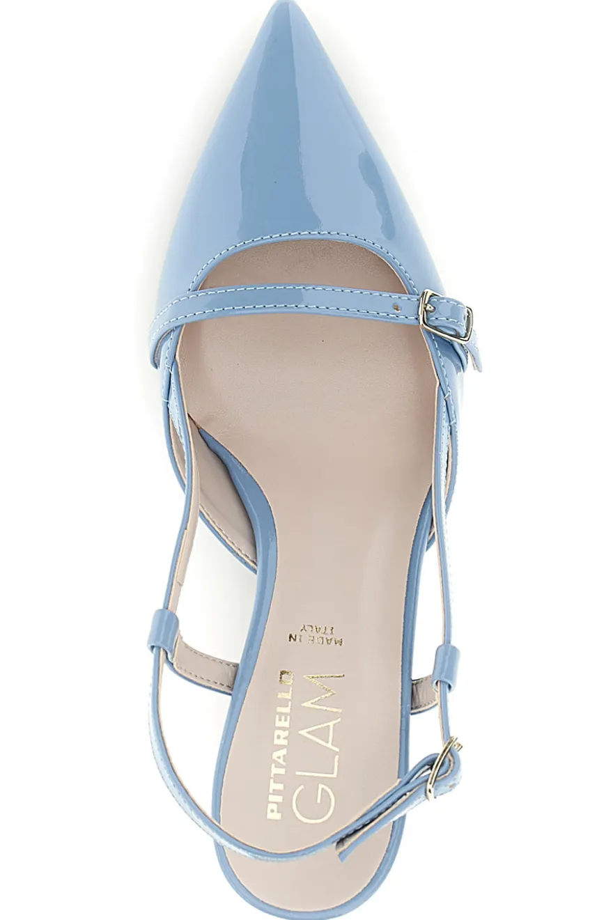 Scarpe slingback azzurre a punta con cinturini Pittarello glam 3790