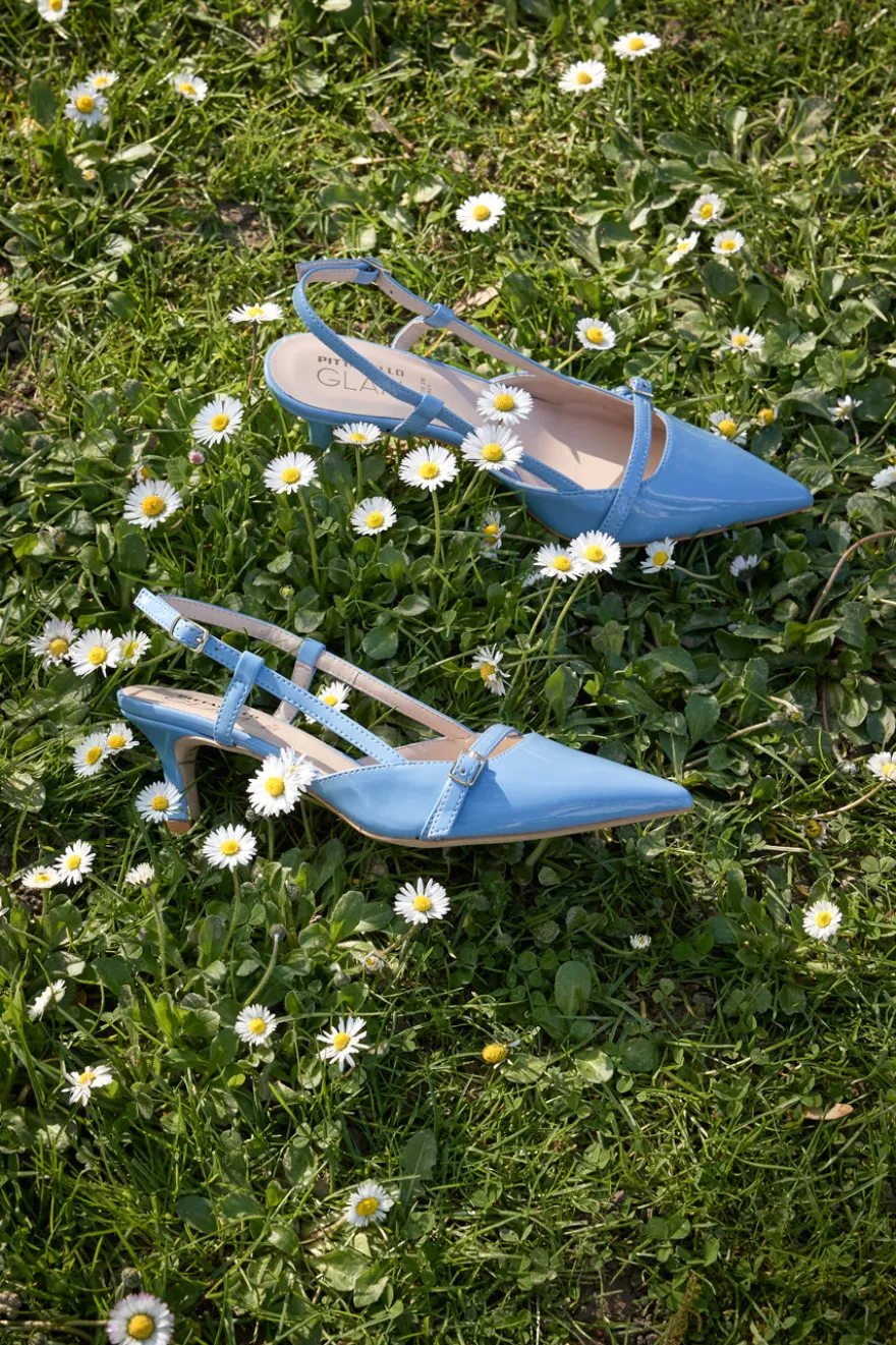 Scarpe slingback azzurre a punta con cinturini Pittarello glam 3790