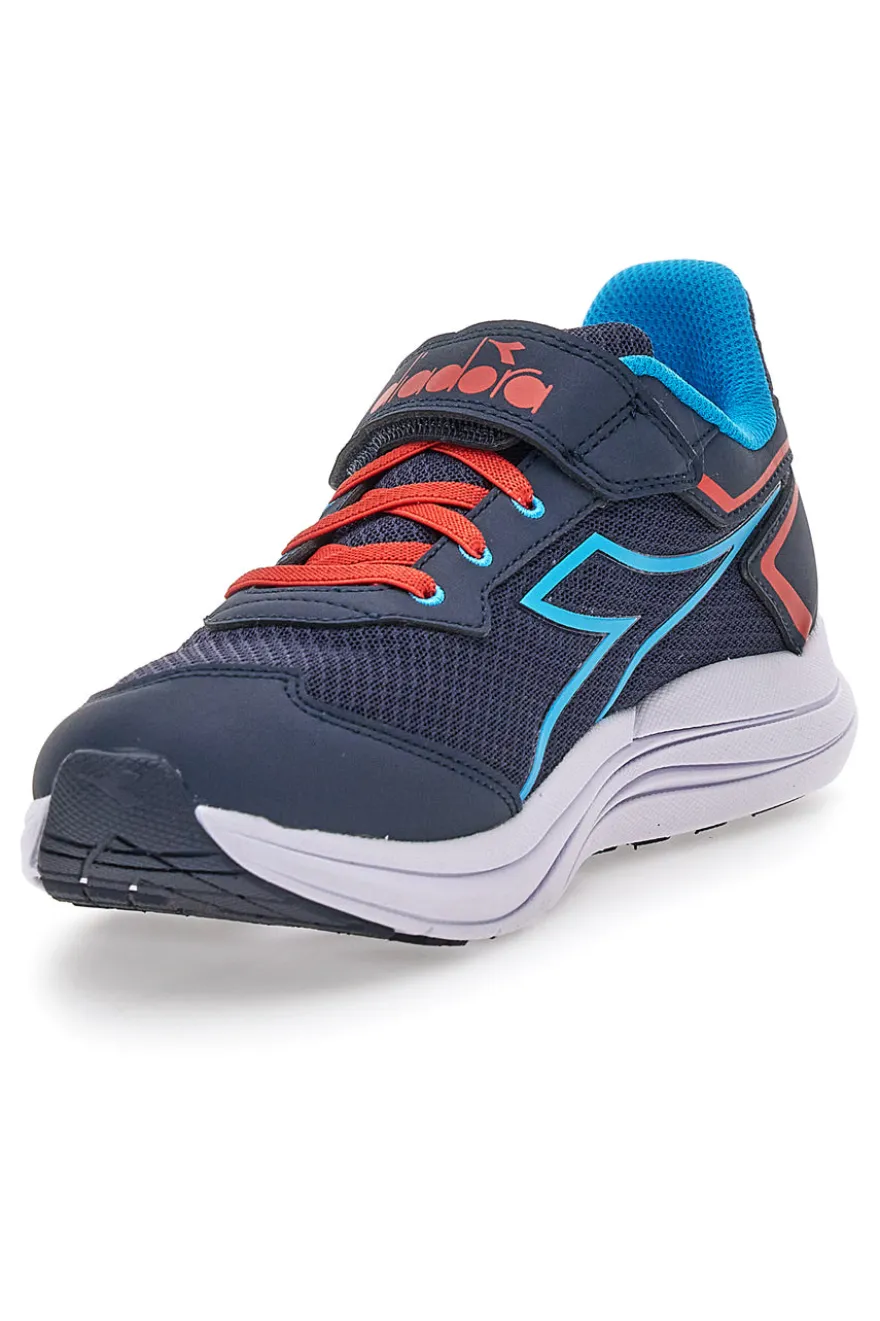 Scarpe sportive blu con dettagli rossi e chiusura a strappo Diadora SNIPE 3 JR
