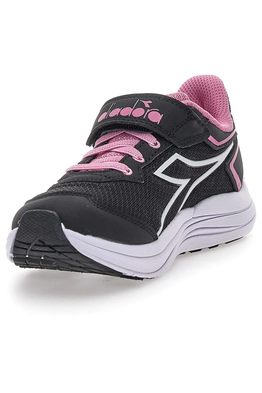 Scarpe sportive nere con dettagli rosa e chiusura a strappo Diadora SNIPE 3 JR