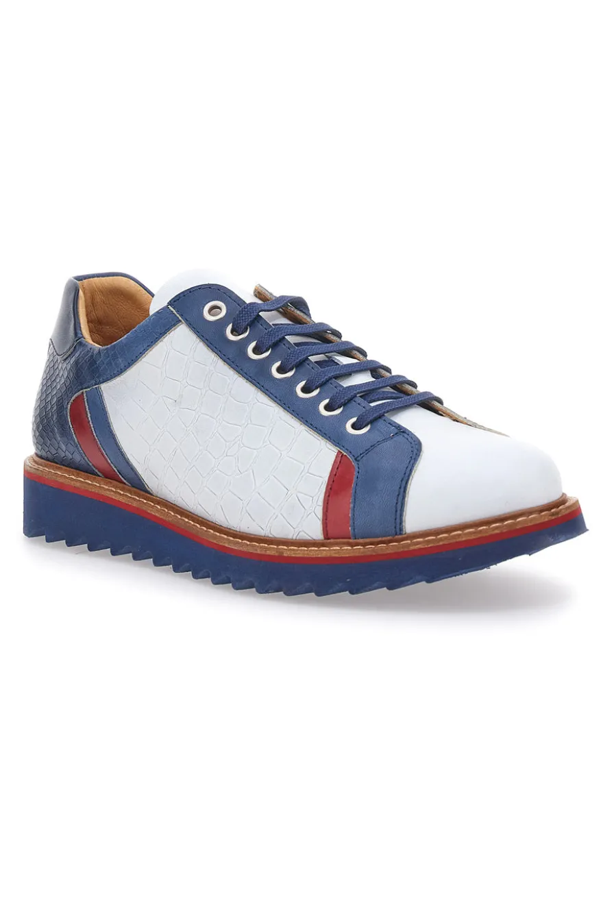 Scarpe Stringate Bianche e Blu In Vera Pelle Made in Italy Pittarello Plus PT325