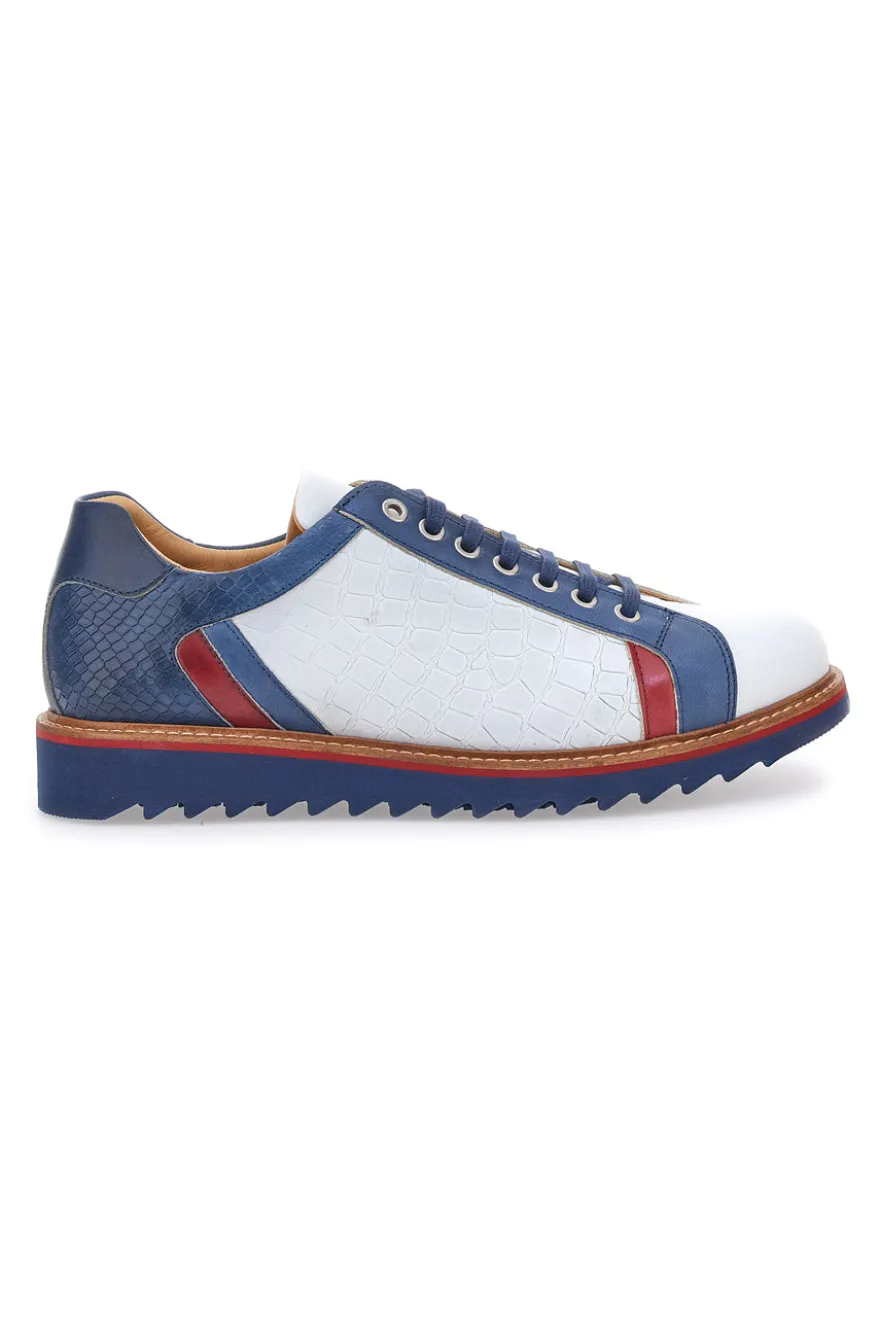 Scarpe Stringate Bianche e Blu In Vera Pelle Made in Italy Pittarello Plus PT325