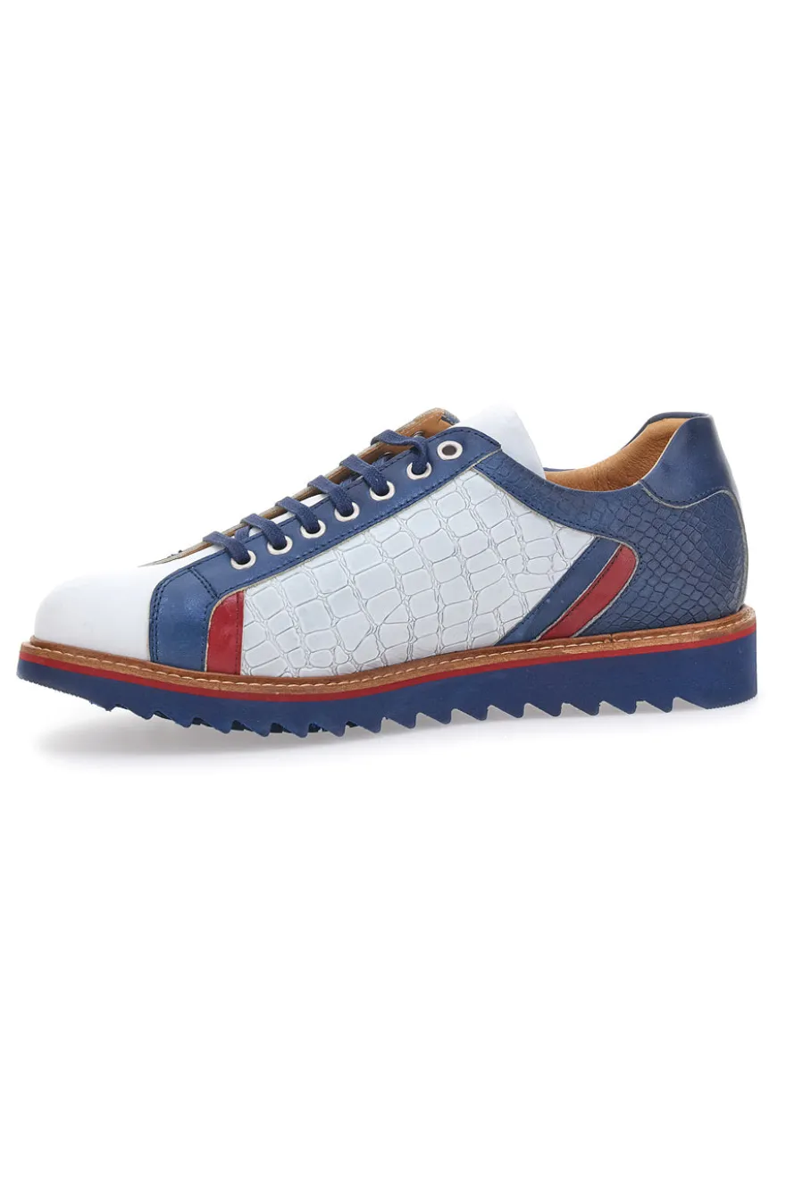 Scarpe Stringate Bianche e Blu In Vera Pelle Made in Italy Pittarello Plus PT325