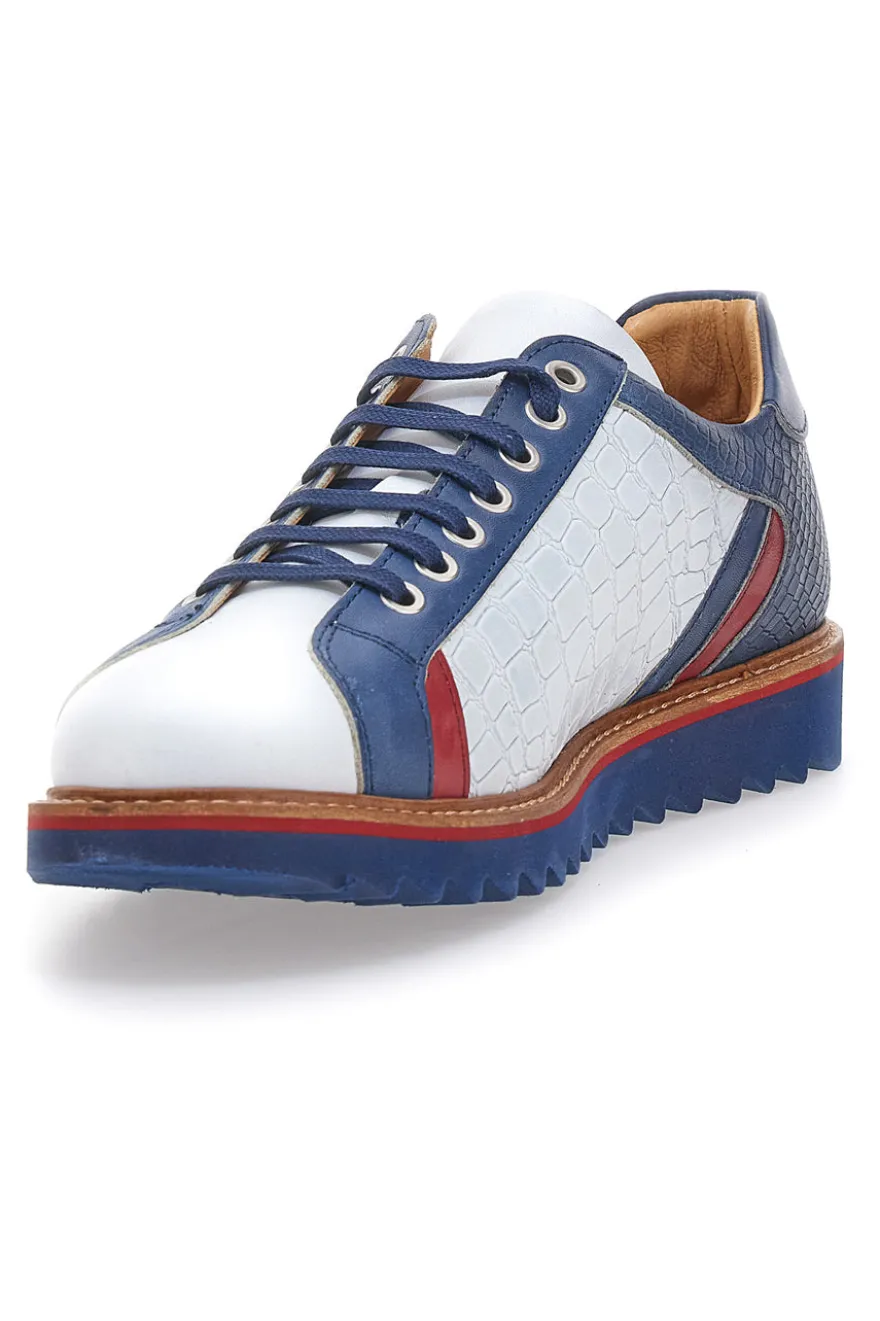 Scarpe Stringate Bianche e Blu In Vera Pelle Made in Italy Pittarello Plus PT325