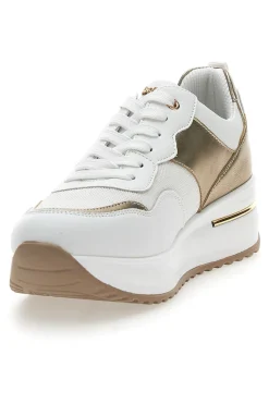 Scarpe Stringate Bianche e Oro con Platform INBLU 422 IN