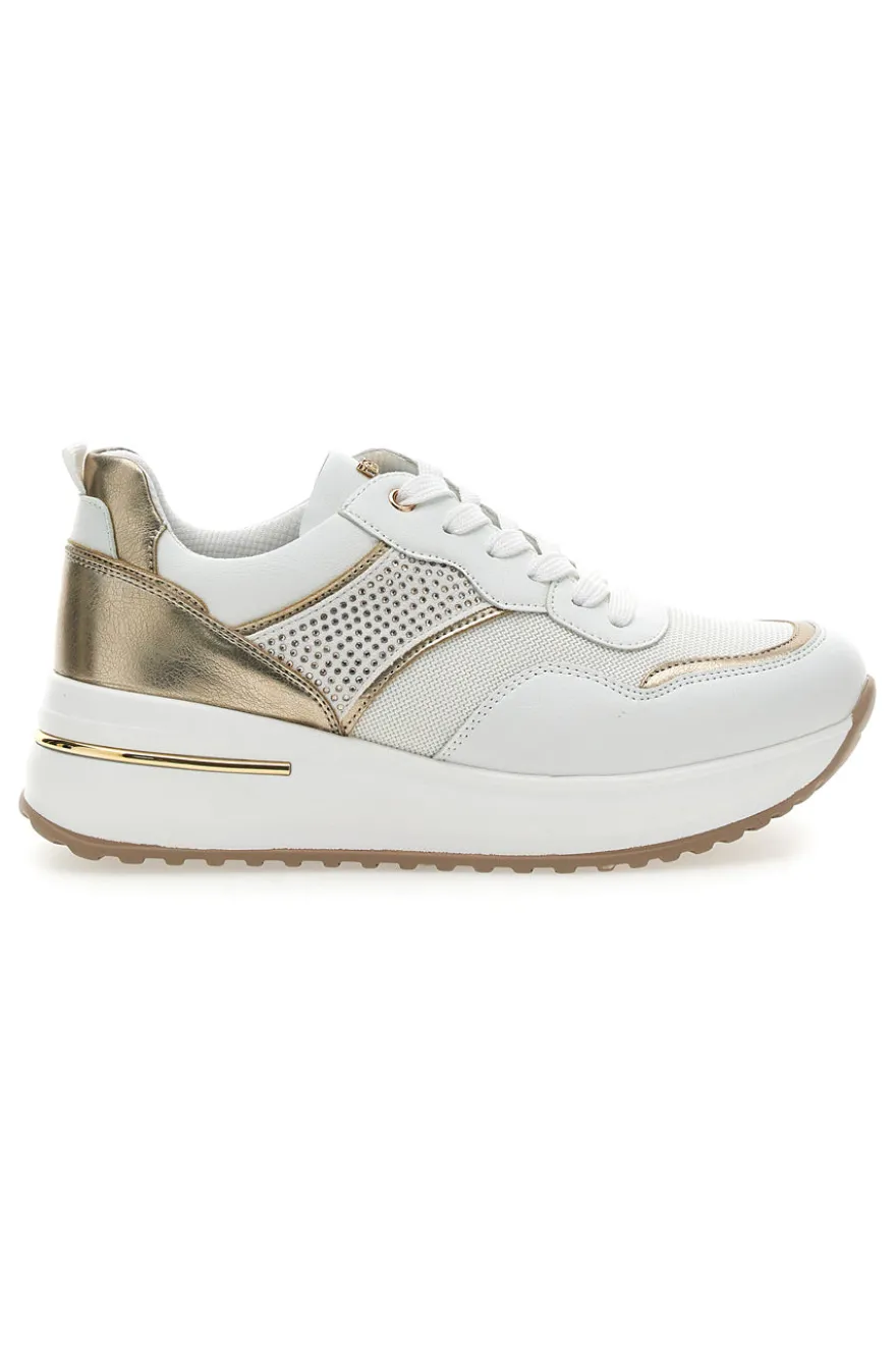 Scarpe Stringate Bianche e Oro con Platform INBLU 422 IN