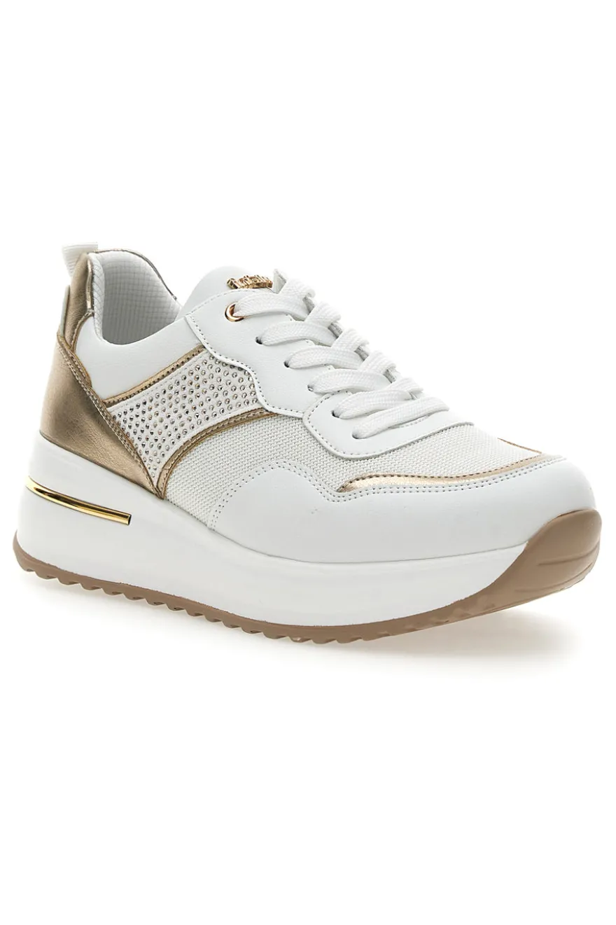 Scarpe Stringate Bianche e Oro con Platform INBLU 422 IN