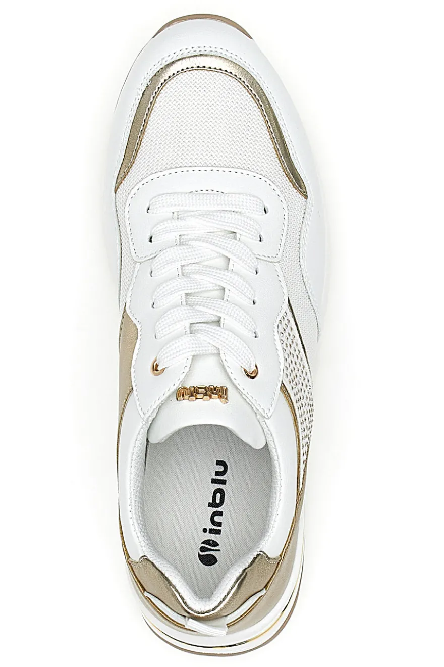 Scarpe Stringate Bianche e Oro con Platform INBLU 422 IN