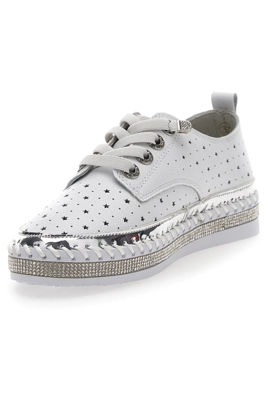 Scarpe Stringate Bianche con Strass Cafè Cost 23011
