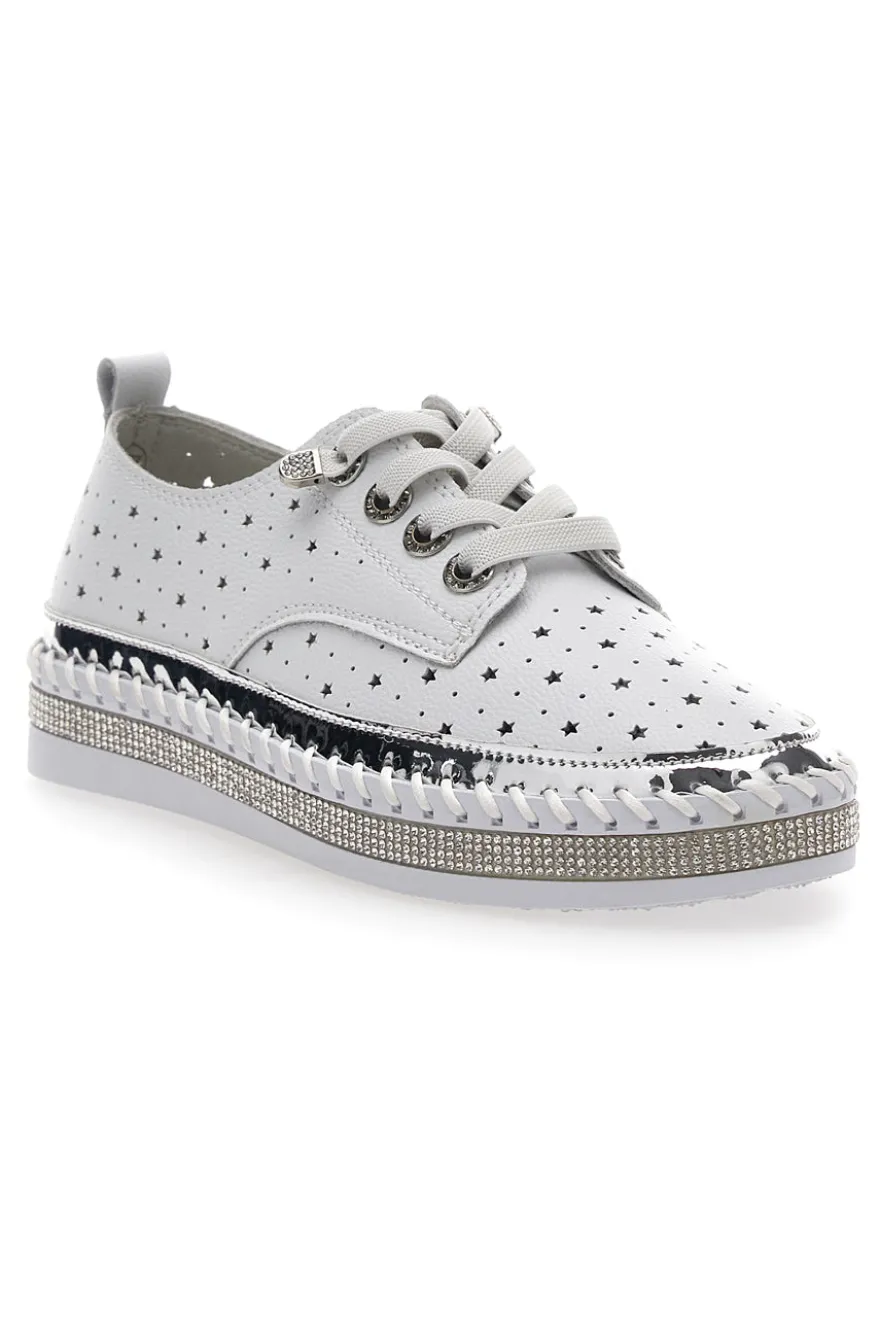 Scarpe Stringate Bianche con Strass Cafè Cost 23011