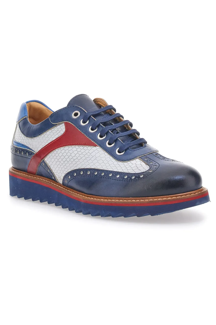 Scarpe Stringate Bianche e Blu In Vera Pelle Made in Italy Pittarello Plus PT321