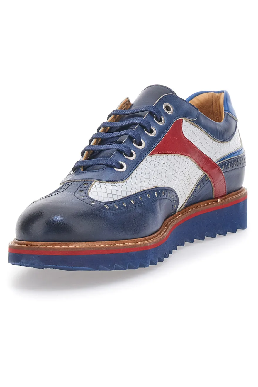 Scarpe Stringate Bianche e Blu In Vera Pelle Made in Italy Pittarello Plus PT321
