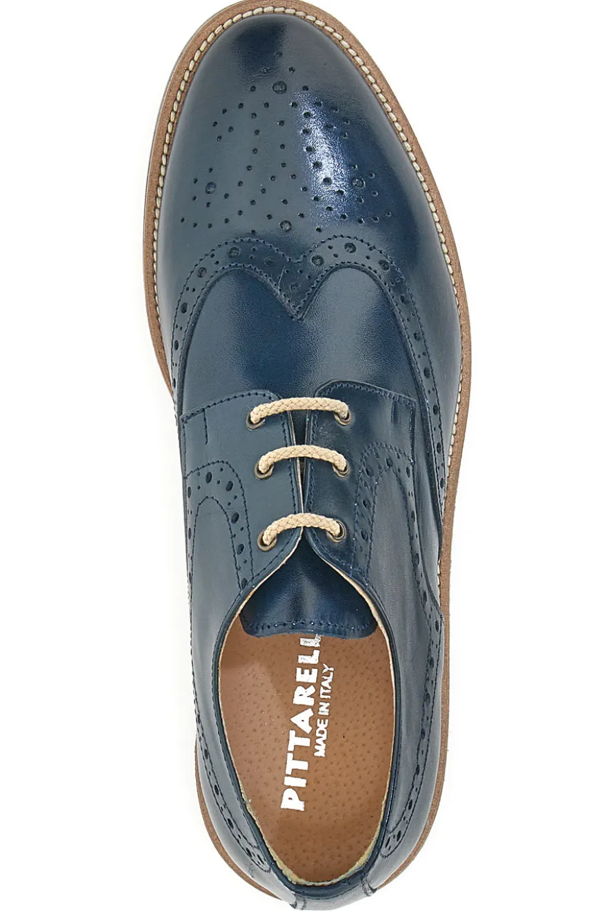 Scarpe Stringate Blu Con Ricamo All'Inglese Pittarello 8023