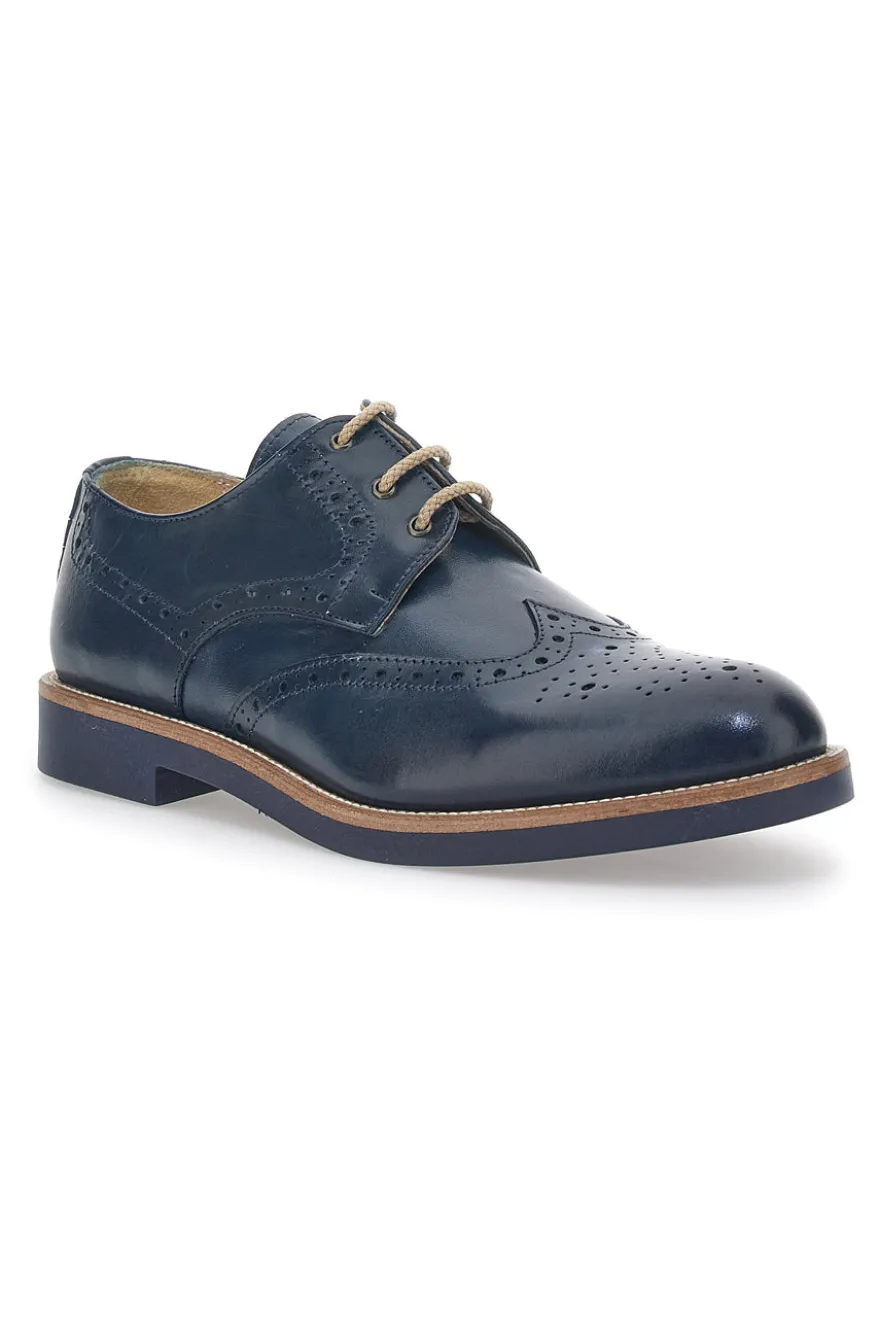 Scarpe Stringate Blu Con Ricamo All'Inglese Pittarello 8023