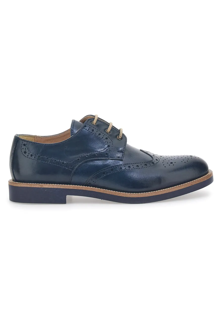 Scarpe Stringate Blu Con Ricamo All'Inglese Pittarello 8023