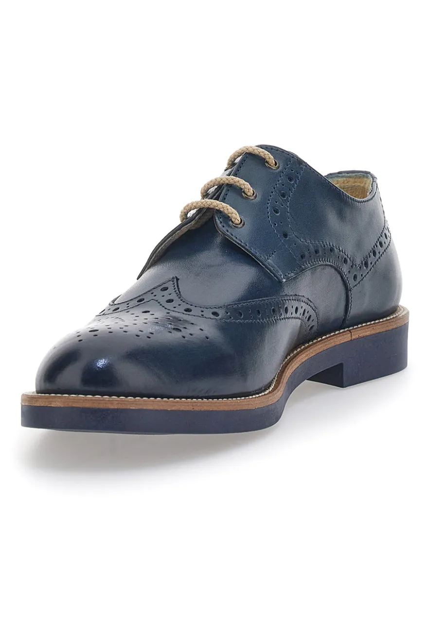 Scarpe Stringate Blu Con Ricamo All'Inglese Pittarello 8023