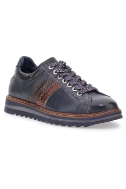 Scarpe stringate blu con inserti effetto pitone e suola carrarmato Pittarello Eco 25276006