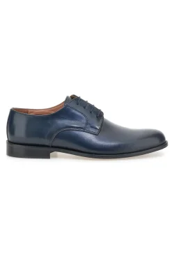 Scarpe stringate blu in pelle con suola in cuoio made in Italy Pittarello 7720