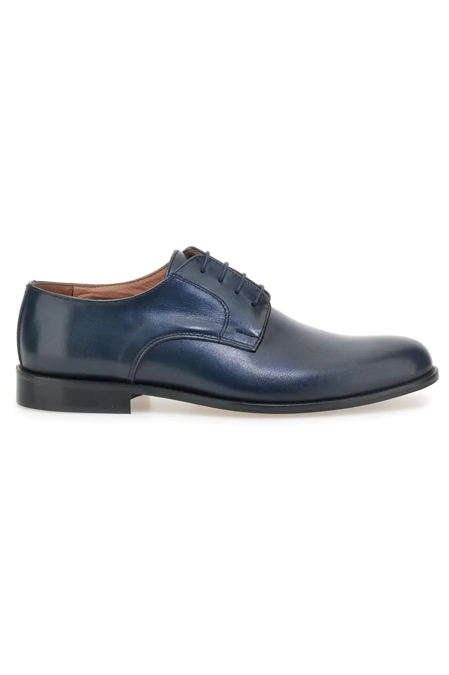 Scarpe stringate blu in pelle con suola in cuoio made in Italy Pittarello 7720