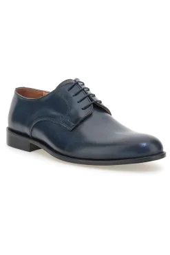Scarpe stringate blu in pelle con suola in cuoio made in Italy Pittarello 7720