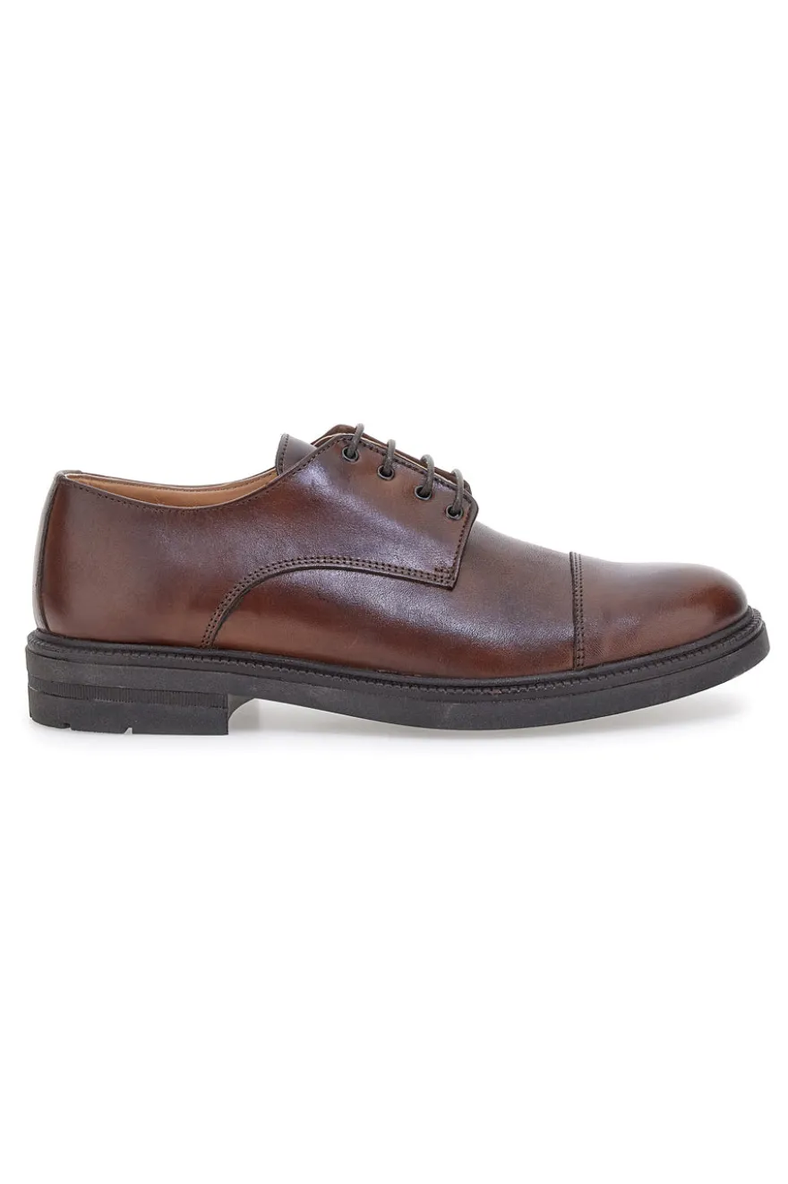 Scarpe stringate marroni in vera pelle Made in Italy Pittarello Focus 222