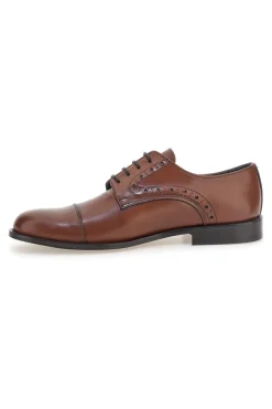 Scarpe stringate marroni in pelle con suola in cuoio made in Italy Pittarello 7715