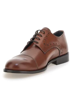 Scarpe stringate marroni in pelle con suola in cuoio made in Italy Pittarello 7715