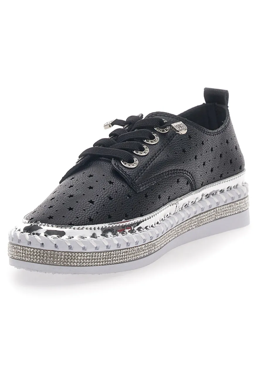 Scarpe Stringate Nere con Strass Cafè Cost 23011