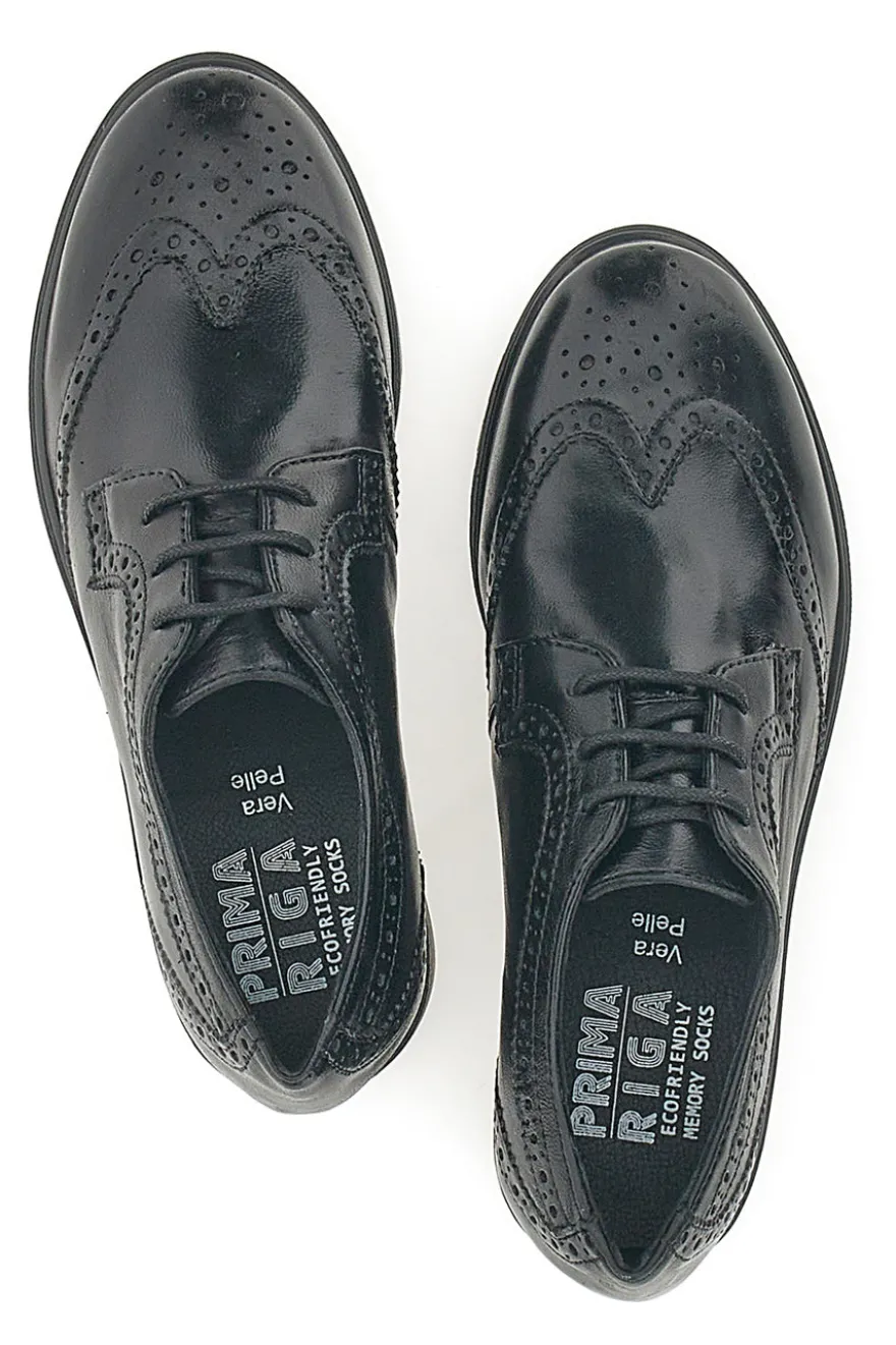 Scarpe Stringate Nere Ecofriendly in Vera Pelle con Lavorazione Prima Riga 707