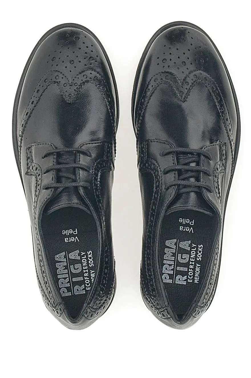 Scarpe Stringate Nere Ecofriendly in Vera Pelle con Lavorazione Prima Riga 707