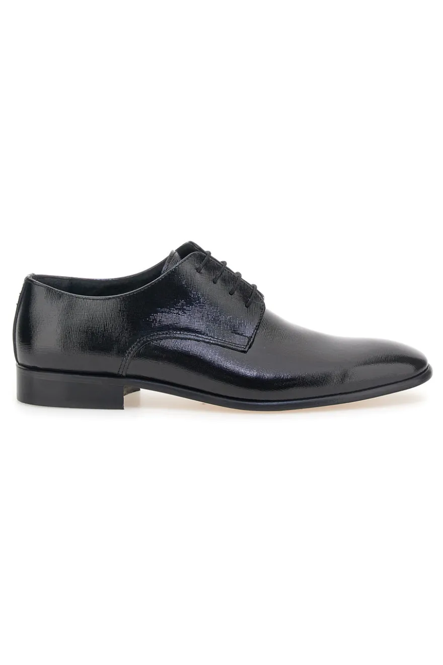 Scarpe stringate nere in vera pelle Made in Italy con suola in cuoio Pittarello 1720