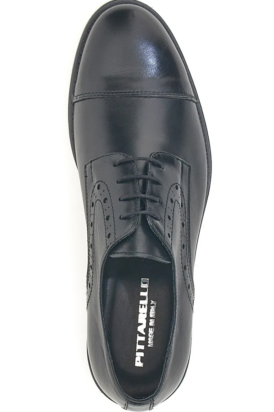 Scarpe stringate nere in pelle con suola in cuoio made in Italy Pittarello 7715