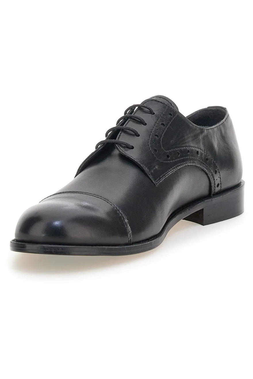 Scarpe stringate nere in pelle con suola in cuoio made in Italy Pittarello 7715