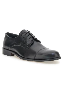 Scarpe stringate nere in pelle con suola in cuoio made in Italy Pittarello 7715