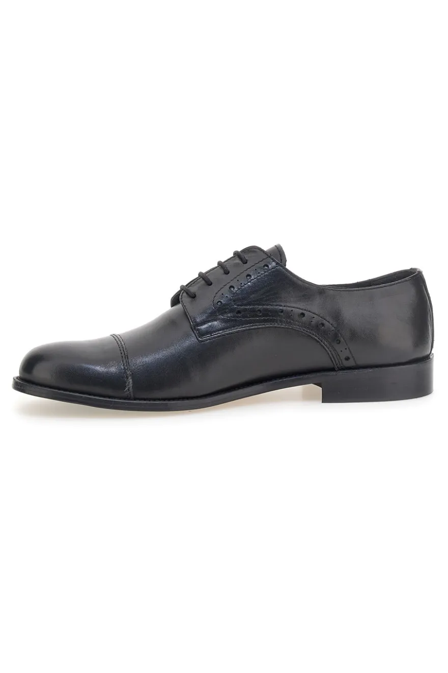 Scarpe stringate nere in pelle con suola in cuoio made in Italy Pittarello 7715
